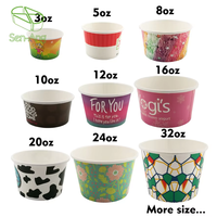 Vasos de Papel Desechables para Helado con Logotipo Personalizado SenAng, 4oz, 6oz, 8oz, 12oz, 16oz, 24oz, para Postres, Yogurt Congelado, Gelato, Venta al Por Mayor OEM