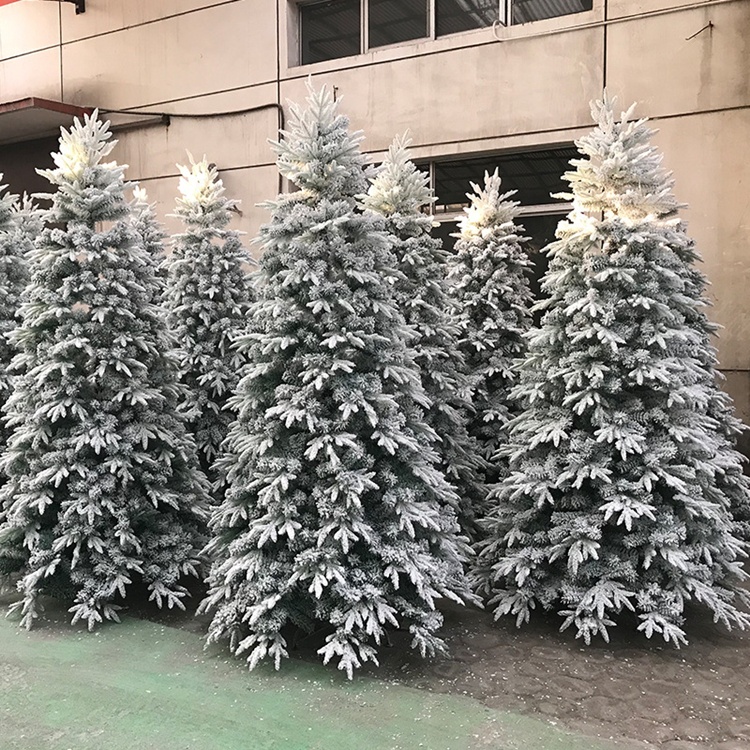 M-3210 Artificial Green Decoration White Flocked 12ft Pvc And Pe Led Snow Christmas Tree