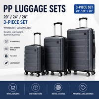 Ensemble de bagages PP certifié BSCI, 3 pièces, valises rigides, serrure TSA, roues pivotantes, vente en gros, logo personnalisé