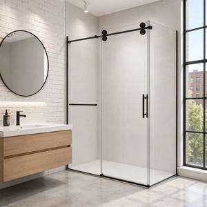 Box Doccia Angolare Senza Telaio con Porta Scorrevole in Vetro Temperato Trasparente da 8mm, Resistente all'Acqua, per Hotel e Appartamenti - Product Image 1