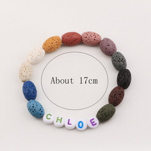Bracelet élastique unisexe tendance en <span class=keywords><strong>pierre</strong></span> volcanique naturelle colorée irrégulière et acrylique, avec perles lettres – Meilleure vente - Product Image 2