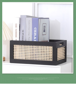 <span class=keywords><strong>Panier</strong></span> de <span class=keywords><strong>rangement</strong></span> en bois avec poignées de sangle de canne en rotin <span class=keywords><strong>panier</strong></span> de <span class=keywords><strong>bureau</strong></span> de <span class=keywords><strong>bureau</strong></span> de livre - Product Image 2