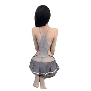 Lencería sexy, uniforme JK, medias transparentes y seductoras, body, top de malla, corbata, falda plisada para mujer - Product Image 4