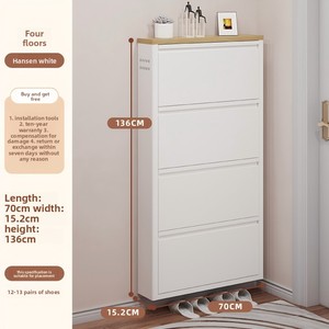 靴収納キャビネット3フリップ引き出し付き隠しスリム狭い靴ラックキャビネットウォールマウント金属靴キャビネット - Product Image 3