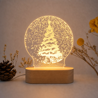 Veilleuse LED de Noël 2026 alimentée par USB, panneau acrylique, base en bois, lumière chaude, certifiée CE, ensemble cadeau de décoration de Noël pour la maison