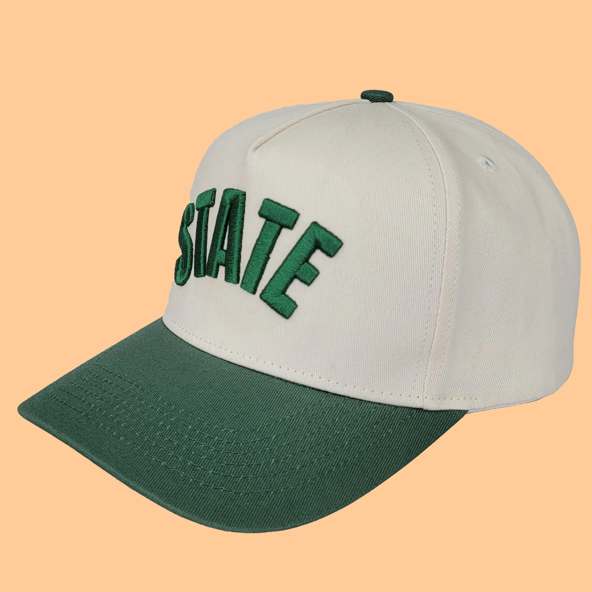 High Quality Custom Two Tone Adjustable Baseball Hat Personalized Custom Dark Forest Green Khaki Off White 5 Panel Baseball Caps