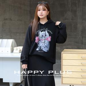 Sudadera con Capucha Aize Tatie para Mujer, Talla Grande, Estampado de Gato Negro, Sudadera Informal de Punto con Etiqueta, Tejido de Poliéster - Product Image 4