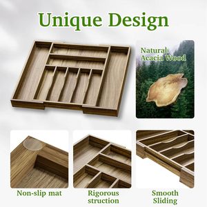 Organizador <span class=keywords><strong>de</strong></span> Cajones Expandible <span class=keywords><strong>de</strong></span> Madera <span class=keywords><strong>de</strong></span> Acacia Personalizado con Acabado Seguro para Alimentos, Ecológico para Almacenamiento en el Hogar, Oficina, Cocina y Baño - Product Image 4