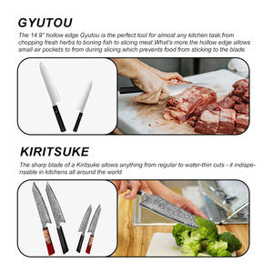 Venta caliente japonés acero de alto carbono Sharp Chef Damasco cuchillo resina roja mango de madera utilidad Cleaver juego de cuchillos de cocina - Product Image 3