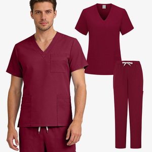 Men's V-Neck Scrub Set Solid Color Quick Dry Moisture Wicking Hospital Uniforms - Product Image 1