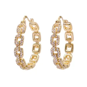Perhiasan Kuningan Berlapis Emas Mode Pemasok Tiongkok Anting-Anting Hoop Zirkon