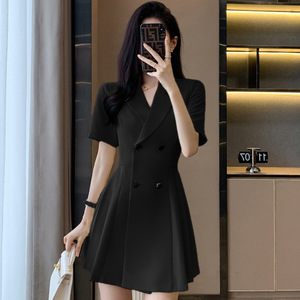 White Suit Dress Women Spring Summer 2023 Professional Mid Length Fit And Flare Notched Neckline Solid Color Career Dress - Product Image 4