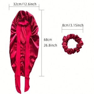 2 Gorros Largos de Satén con Banda Elástica, Lazos de Seda para el Cabello, Gorro Grande para Trenzas, Gorro Sedoso para Dormir para Mujeres - Product Image 3
