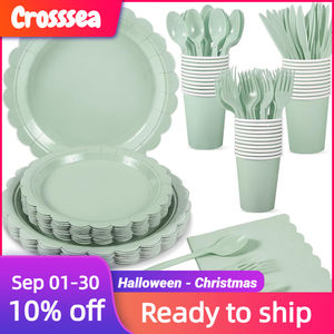 Sage Green Lace Wave Shaped Paper Tableware Set Kids Birthday Party Plates Cups Hot Selling for Valentine's Day <strong>Easter</strong> <strong>Decoratio</strong> - Product Image 2