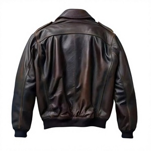 Wholesale Custom Men's <b>Vintage</b> PU <b>Bomber</b> <b>Jacket</b> Eco-Friendly Windproof Breathable Garment Dyed Turn-Down Collar Zipper Closure - Product Image 5
