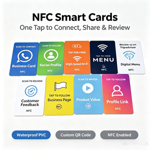 Carte intelligente NFC personnalisée en PVC, étanche, 13,56 MHz, RFID programmable, pour avis numériques d'entreprise, menu, réseaux sociaux, code QR - Product Image 1
