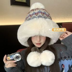Chapeau d'hiver en peluche pour femmes, doublure polaire, tricoté en laine, couvre les oreilles, chaud et moelleux, résistant au froid du nord-est, chapeau Lei Feng - Product Image 3