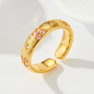 Japanese Style Cherry Blossom Open Ring Gold Brushed Finish Adjustable Index Finger Ring Women's Fashion Jewelry - Product Image 1