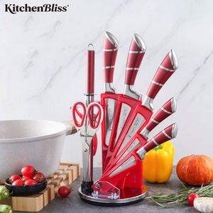 Juego de Cuchillos de Cocina Profesionales Kitchenbliss con Bloque, Hoja de Acero Inoxidable, Mango Rojo Hueco en Forma de Herradura, Tijeras, Juego de Cuchillos de Chef - Product Image 1
