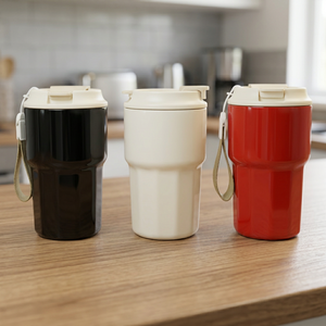 USA stock Stainless Steel Vacuum Insulated Tumbler 16oz Double Wall With Rope Red White Black Travel Mug Minimalist Design - Product Image 2