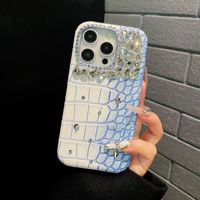 Étui de luxe effet dégradé scintillant en diamant et crocodile pour iPhone 17 16 15 14 Pro Max, coque de protection rigide 13 motif peau d'animal