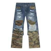 Nouveau style – Pantalon en jean camouflage déchiré style américain pour homme – Coupe ample et droite, jambe large, long – Tendance