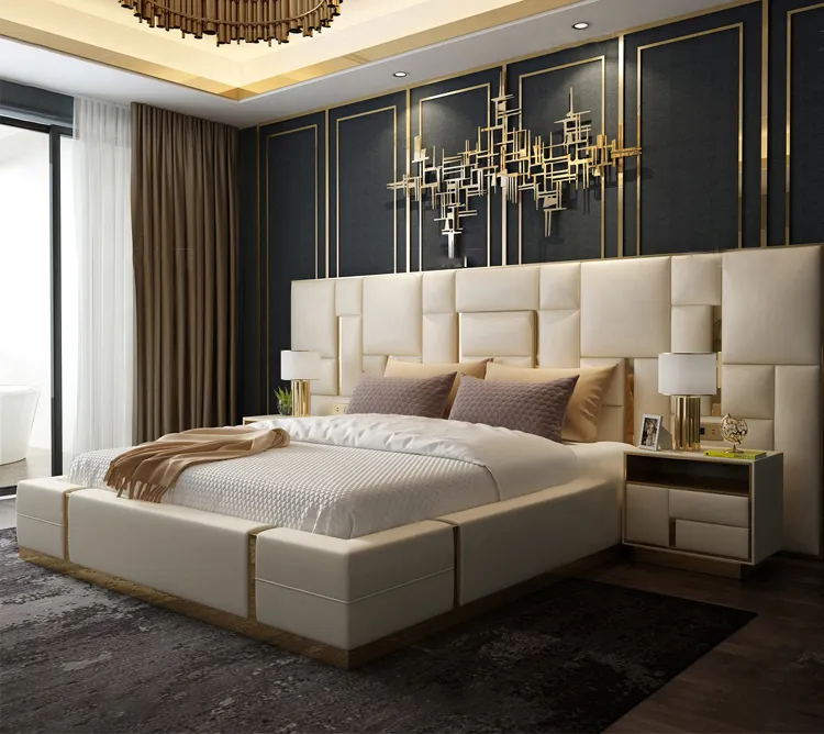 Conjunto de dormitorio de lujo de cuero grande, moderno, estilo europeo, cama King y Queen, de lujo, de lujo, <span class=keywords><strong>gran</strong></span> oferta