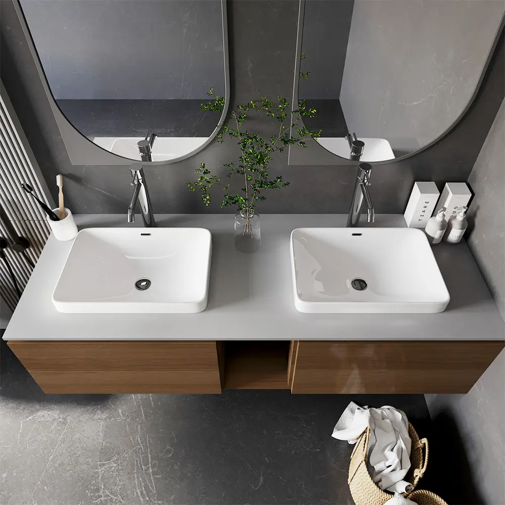 CUPC WashBasin Sink Countertop White Glossy Rectangular Ceramic Bathroom Drop In Basin