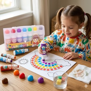 Juego de Marcadores de Puntos Lavables de 8 Colores Portátiles <span class=keywords><strong>con</strong></span> Estuche de Transporte de PP, Punta de 18 mm, Bolígrafos de 60 ml para Niños, Arte en Viajes, Uso en Movimiento y en Casa - Product Image 1