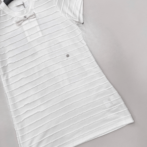 Robe élégante pour femmes à col rond en tricot avec texture rayée et accent nœud, manches courtes, coupe droite, mini-robe décontractée - Product Image 5