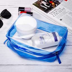 Vacation Travel Bathroom Tidy up Toiletry Transparent Pvc Zipper Portable Blue Cosmetic Bags and <b>Cases</b> - Product Image 2