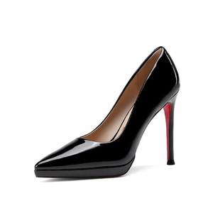 Escarpins à plateforme en cuir verni pour femme 2026, style français, semelle extérieure rouge, confortables et anti-fatigue, talons aiguilles - Product Image 4