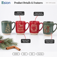 Service de table en céramique de Noël – Tasses, assiettes, bols – Édition spéciale fêtes avec logo personnalisé, glaçure réactive rouge et verte, décalcomanie en relief – Vente en gros