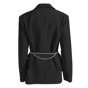 Novo Terno Feminino Elegante com Corrente de Pérolas e Bolsos Grandes - Product Image 2