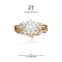 Bague en Moissanite 1 carat en forme de goutte d'eau, solitaire, avec grappe florale, couleur D, pureté VVS1, testée au diamant, en argent sterling 925, plaqué or, bijoux