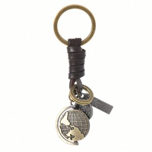 Llavero de metal personalizado retro de aleación con colgante de actividad, cuero de vaca tejido y globo terráqueo para coche - Product Image 5