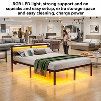 Meilleure Vente - Cadre de Lit en Métal avec Support Robuste, Recharge USB, Lumière LED RGB, Design Double Lit, Taille King