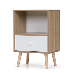 Juego de 2 mesitas de noche de madera de mediados de siglo con cajón y estante, mesa auxiliar moderna para dormitorio, sala de estar u oficina - Product Image 2