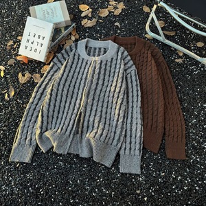 <span class=keywords><strong>Cardigan</strong></span> <span class=keywords><strong>a</strong></span> Righe con Contrasto di Colore, Lavorazione <span class=keywords><strong>a</strong></span> Trecce, Stile Retrò Autunnale per Ragazzi, Maglione Versatile in Poliestere Stile Americano - Product Image 2