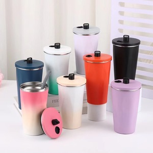 แก้วกาแฟสแตนเลส 304 สองชั้น รูปทรงเพชร ดีไซน์สร้างสรรค์ ขายดี พร้อมหลอดดูดรูปทรงรถยนต์ - Product Image 1