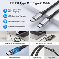 Cable de Carga Tipo C, Cable USB C de Carga Rápida de 240W, Cable Personalizado de Fábrica de 1m 2m 3m, Cable Trenzado de Nailon Tipo C, Cable USBC a USBC