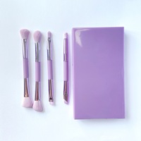 Ensemble de pinceaux de maquillage rose à double extrémité, 4 applicateurs cosmétiques avec miroir, étui compact et portable, 132 mm x 73 mm, 102 g