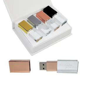 แฟลชไดรฟ์ USB คริสตัล3D พร้อมไฟ LED แฟลชไดรว์ USB แบบโลหะพร้อมกล่องของขวัญ