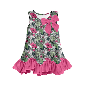 Vestido de Playa para Niñas, Estampado Floral Tropical, Transpirable, Línea A, Hasta la Rodilla, con Volantes, OEM, ODM, Personalizado, Verano - Product Image 1