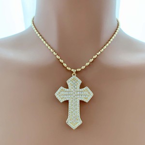 Kalung Salib Kristen Tk-L610, Kalung CZ Baguette & Bulat Berkilau, Liontin Salib Besar Unisex, Kalung Rantai Emas - Product Image 6