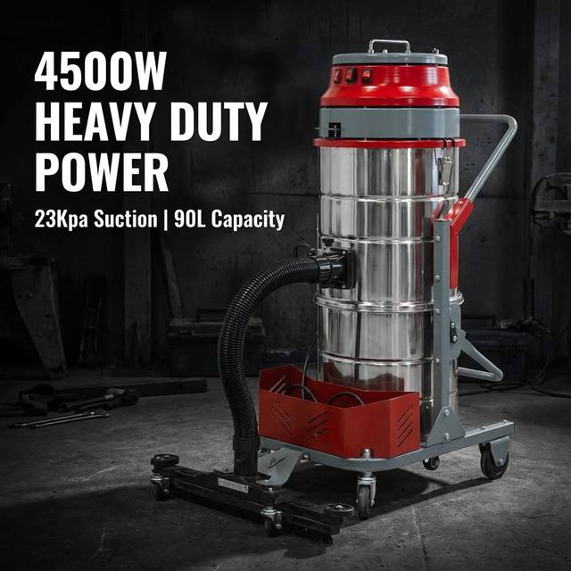 90L Industrial Wet Dry Vacuum Cleaner 4500W Heavy Duty Dust Collector With HEPA Filter Manual Shaker for Factory Workshop