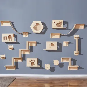 Wall-Mounted Wooden Activity DIY Tree Bridge Climbing Frame Wall Hanging Furniture House Cat Tree Toy