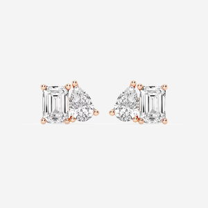 <b>Emerald</b> And Pear Lab Grown Diamond <b>Stud</b> <b>Earrings</b> With Brilliant Sparkle Ethical Luxury Jewelry For Women Everyday - Product Image 2