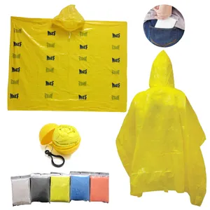 OEM support Custom PE plastic YELLOW emergency disposable rain coat pocket square rain poncho WITH LOGO