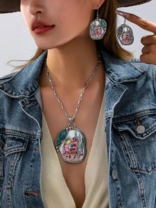 Ensemble de bijoux Bohème Vintage Cactus Turquoise Western Cowboy Cowgirl Rodeo Collier Boucles d'oreilles Cadeaux pour femmes - Product Image 1